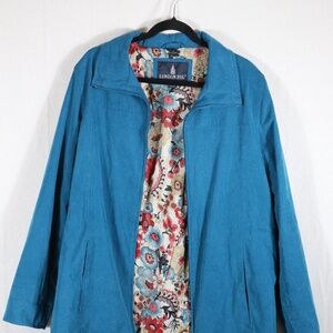 London Fog Teal Lightweight Jacket Womens Size L Sueded Microfiber Floral lining